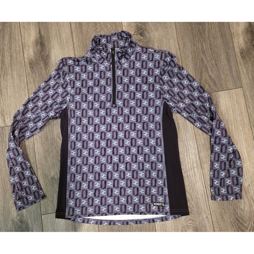 Kerrits Kids Large 1/4 Zip Riding Top Purple Boot Horseshoe Print Equestrian